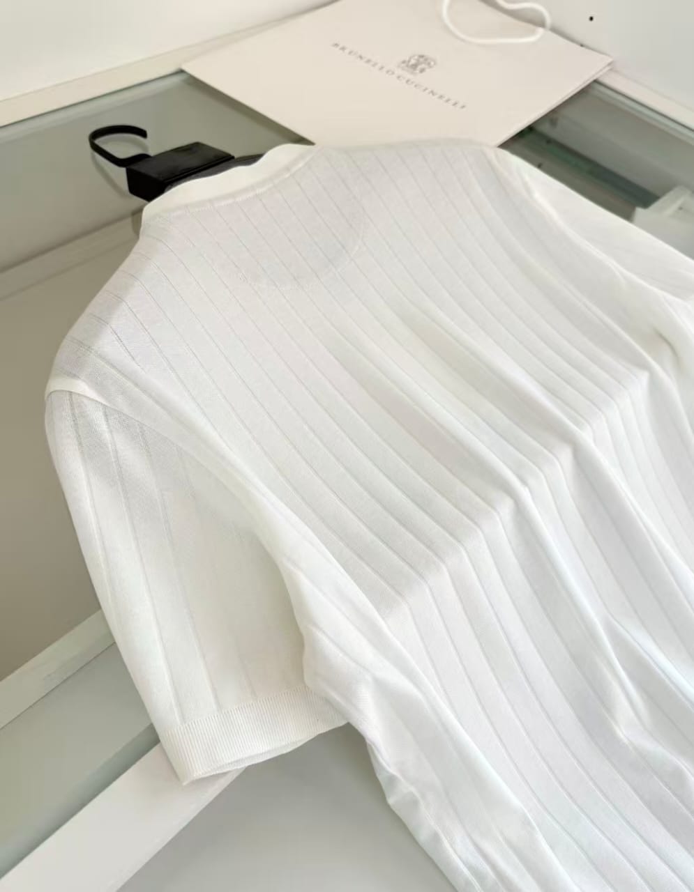 Brunello Cucinelli - Ribbed Cotton-Silk Henley in Optical White