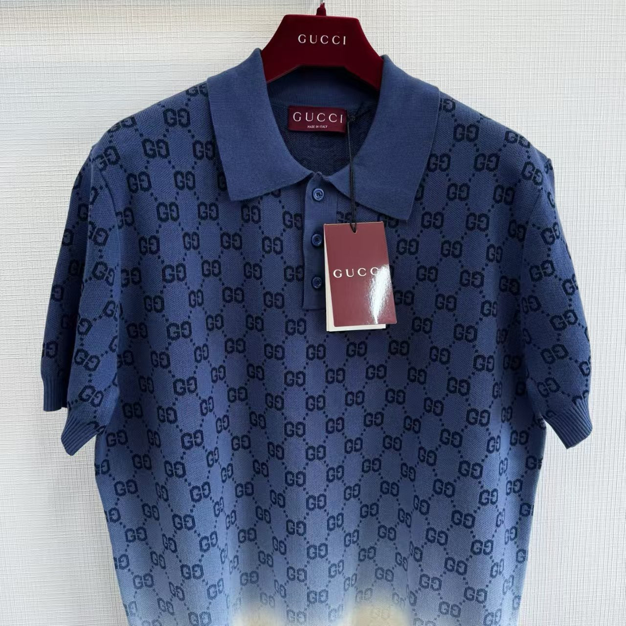 Gucci - GG Monogram Knit Polo Shirt - Marine Blue