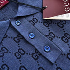 Gucci - GG Monogram Knit Polo Shirt - Marine Blue
