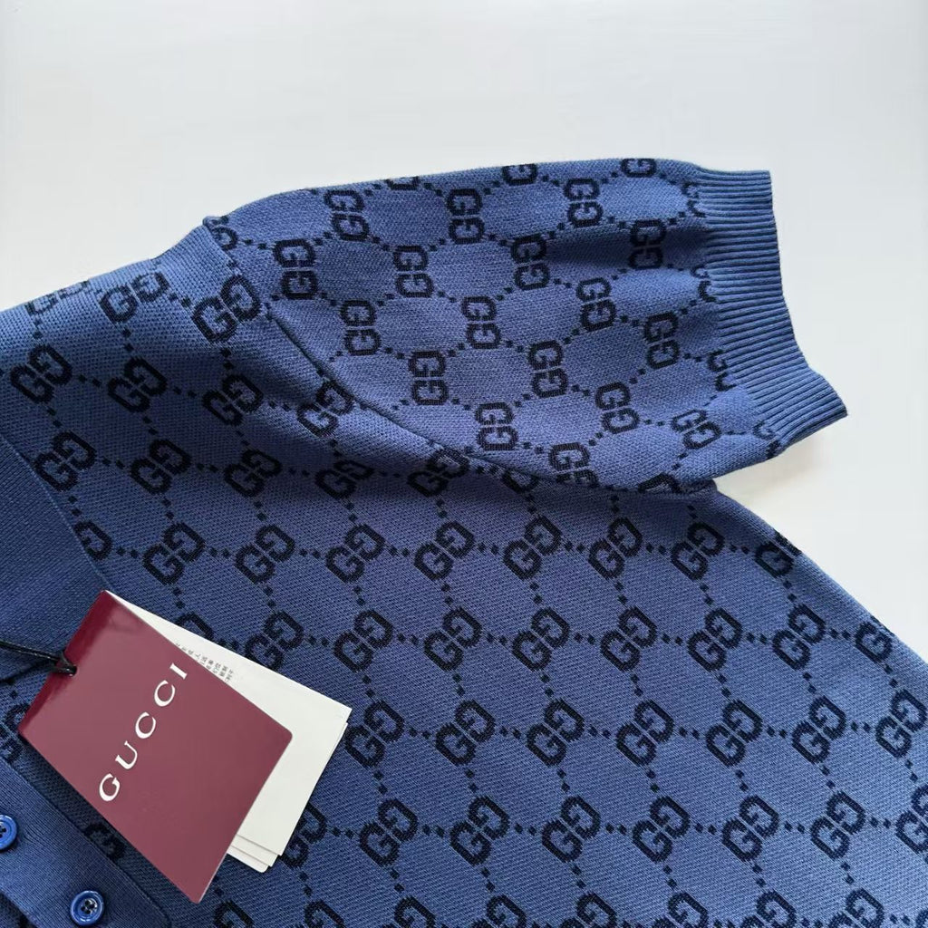 Gucci - GG Monogram Knit Polo Shirt - Marine Blue