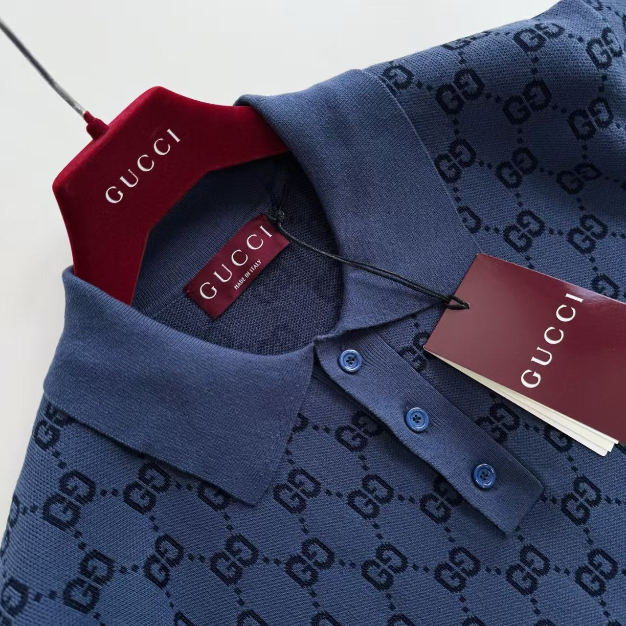 Gucci - GG Monogram Knit Polo Shirt - Marine Blue
