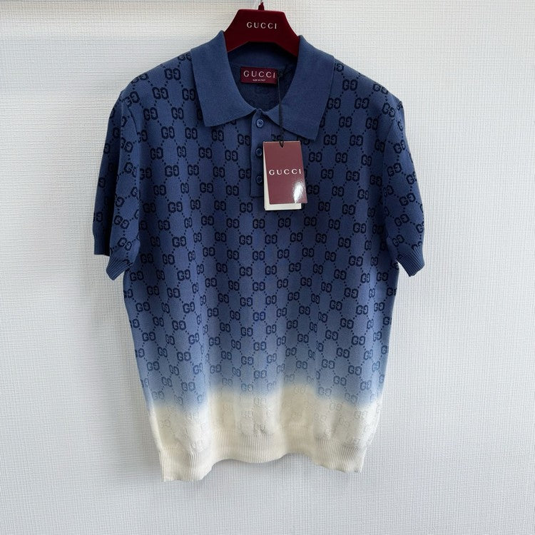 Gucci - GG Monogram Knit Polo Shirt - Marine Blue