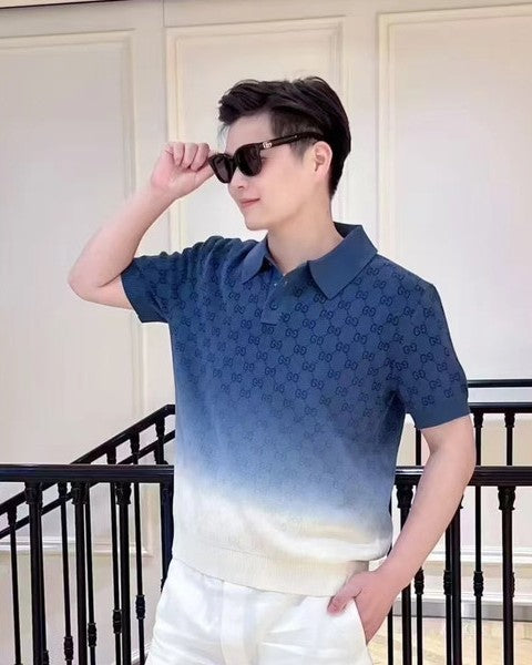 Gucci - GG Monogram Knit Polo Shirt - Marine Blue