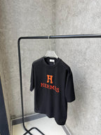 Hermès - Embroidered "H" Logo Cotton T-Shirt - Black & Signature Orange