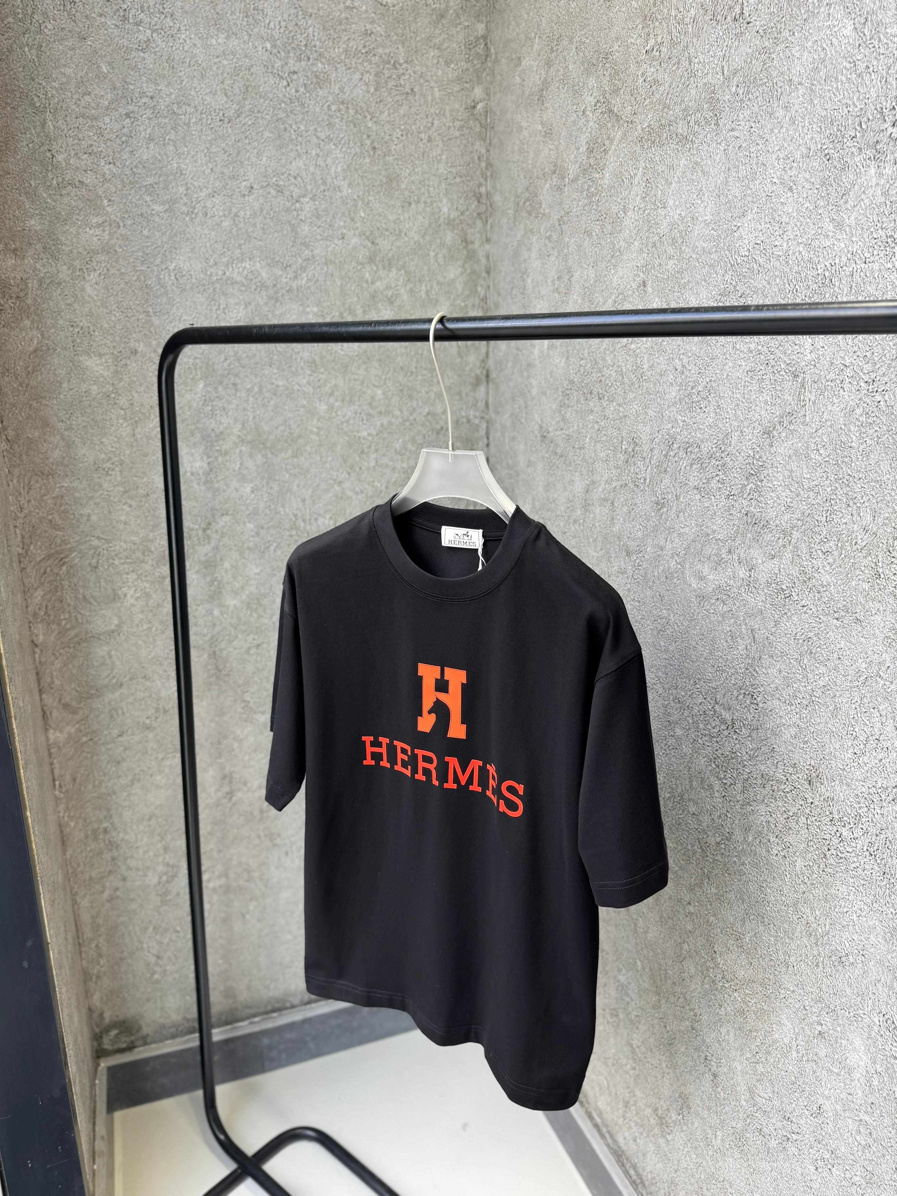 Hermès - Embroidered "H" Logo Cotton T-Shirt - Black & Signature Orange