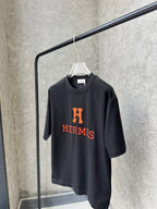 Hermès - Embroidered "H" Logo Cotton T-Shirt - Black & Signature Orange