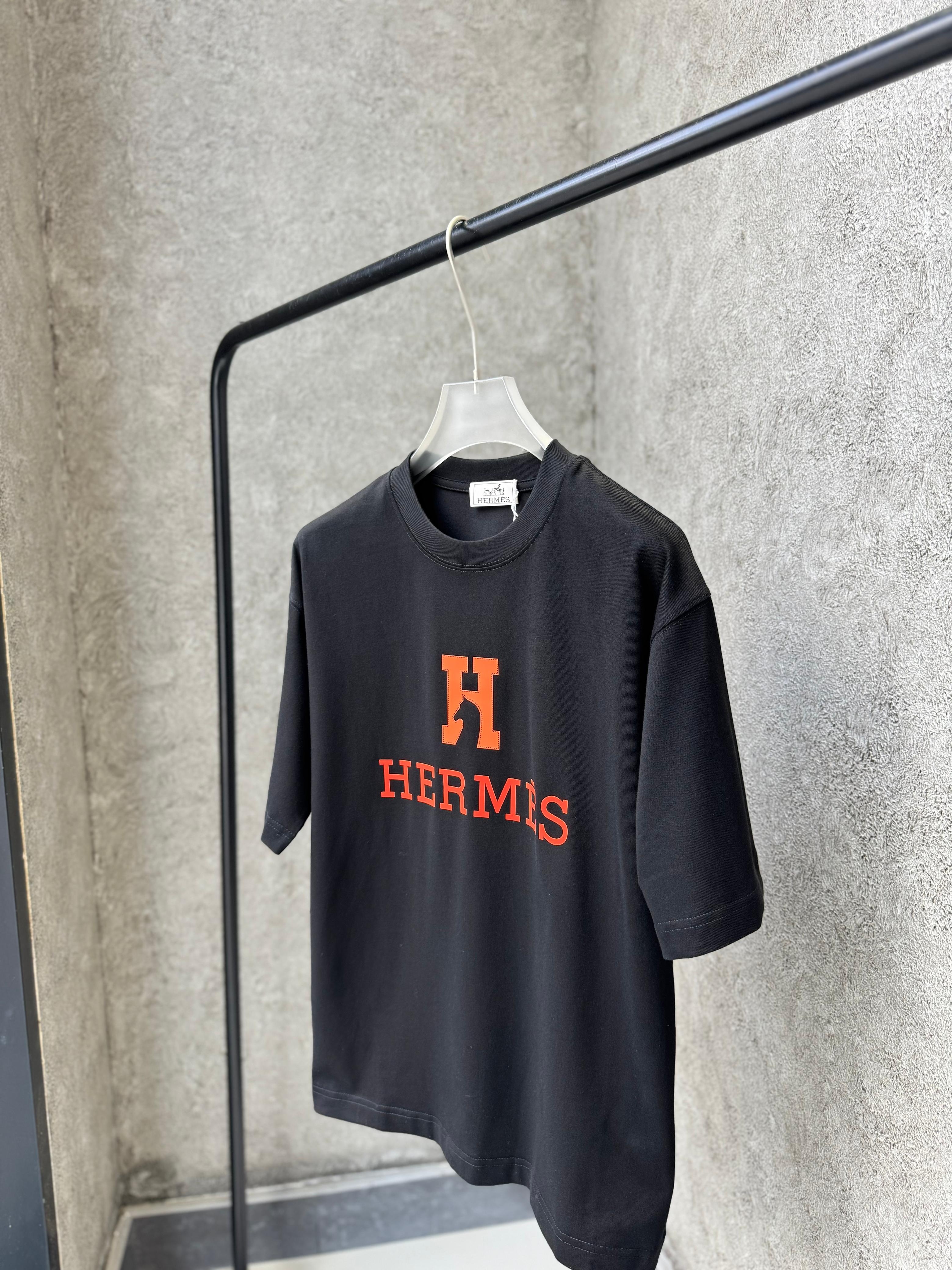 Hermès - Embroidered "H" Logo Cotton T-Shirt - Black & Signature Orange