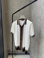 Loro Piana - Silk & Cotton Crochet-Knit Button-Up Polo - Optic White & Espresso / Optic White & Mocha