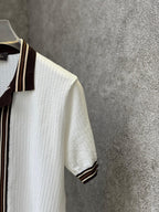 Loro Piana - Silk & Cotton Crochet-Knit Button-Up Polo - Optic White & Espresso / Optic White & Mocha
