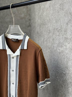 Loro Piana - Silk & Cotton Crochet-Knit Button-Up Polo - Optic White & Espresso / Optic White & Mocha