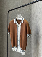 Loro Piana - Silk & Cotton Crochet-Knit Button-Up Polo - Optic White & Espresso / Optic White & Mocha