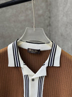 Loro Piana - Silk & Cotton Crochet-Knit Button-Up Polo - Optic White & Espresso / Optic White & Mocha