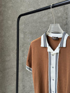 Loro Piana - Silk & Cotton Crochet-Knit Button-Up Polo - Optic White & Espresso / Optic White & Mocha