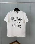 Balmain - "Is An Attitude" Distressed Graphic T-Shirt - Optic White