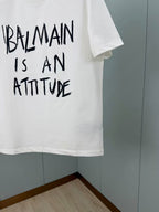 Balmain - "Is An Attitude" Distressed Graphic T-Shirt - Optic White