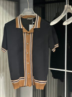 Loro Piana - Open-Work Crochet Knit Button-Up Polo - Navy & Cedar