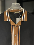 Loro Piana - Open-Work Crochet Knit Button-Up Polo - Navy & Cedar