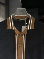 Loro Piana - Open-Work Crochet Knit Button-Up Polo - Navy & Cedar