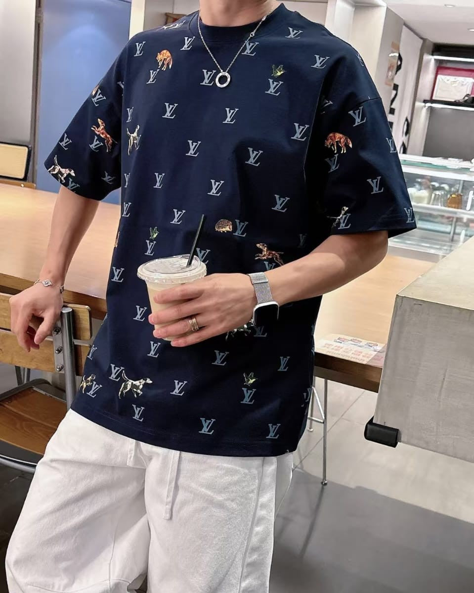 Louis Vuitton - Embroidered Monogram & Animals Cotton T-Shirt - Midnight Navy