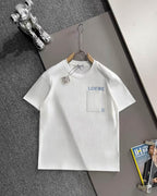 Loewe - Embroidered Anagram Pocket Cotton T-Shirt - White/Sky Blue