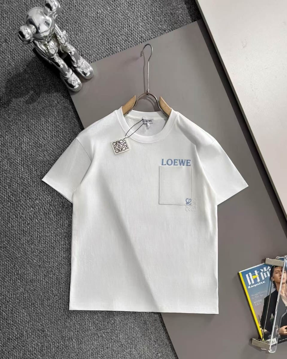 Loewe - Embroidered Anagram Pocket Cotton T-Shirt - White/Sky Blue