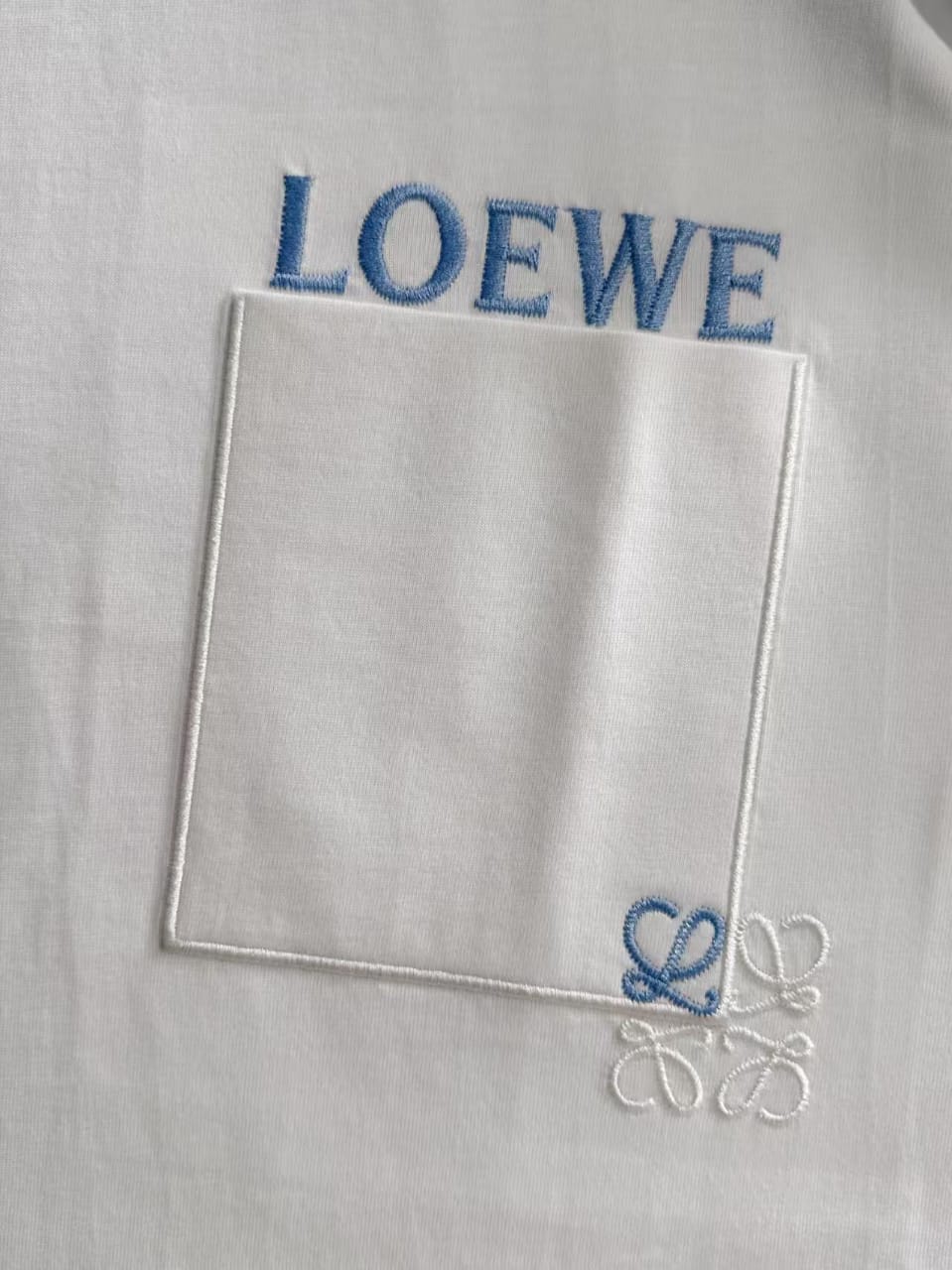 Loewe - Embroidered Anagram Pocket Cotton T-Shirt - White/Sky Blue