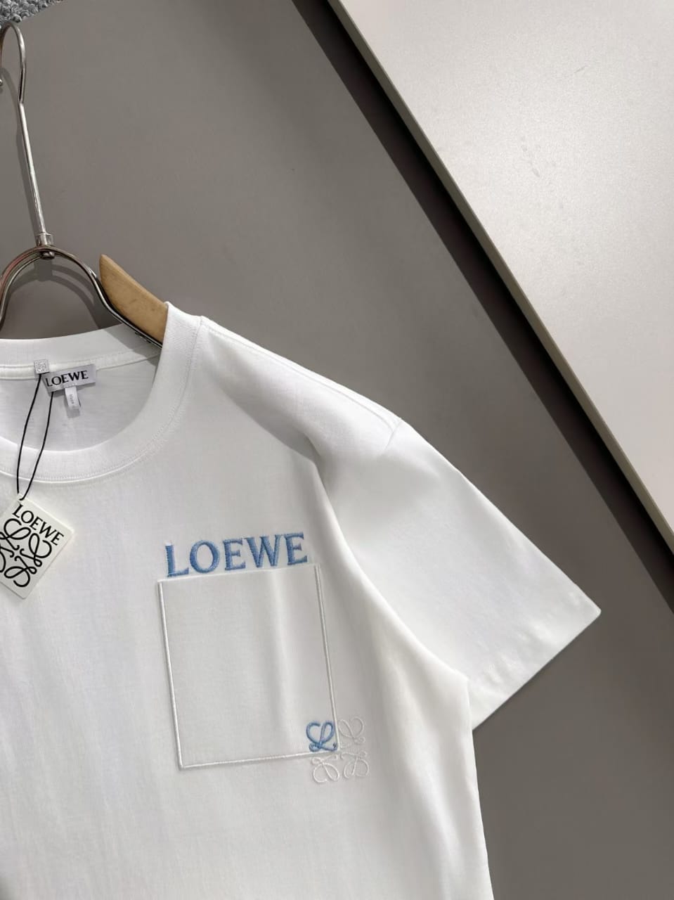 Loewe - Embroidered Anagram Pocket Cotton T-Shirt - White/Sky Blue