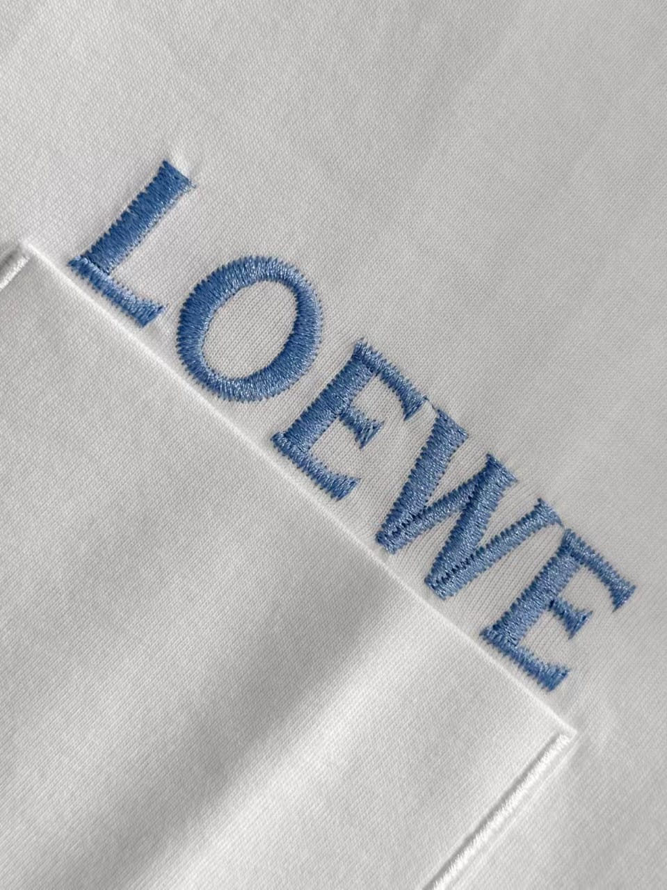 Loewe - Embroidered Anagram Pocket Cotton T-Shirt - White/Sky Blue