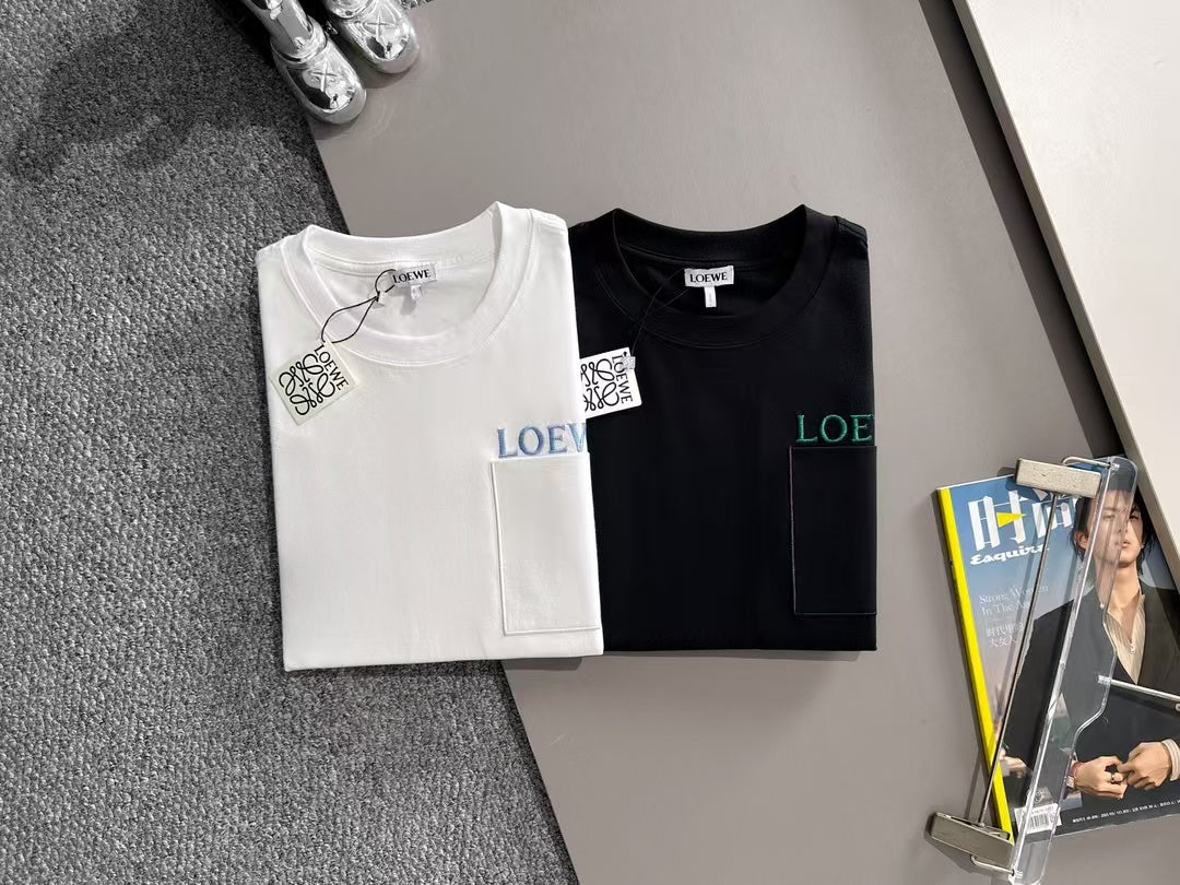 Loewe - Embroidered Anagram Pocket Cotton T-Shirt - White/Sky Blue