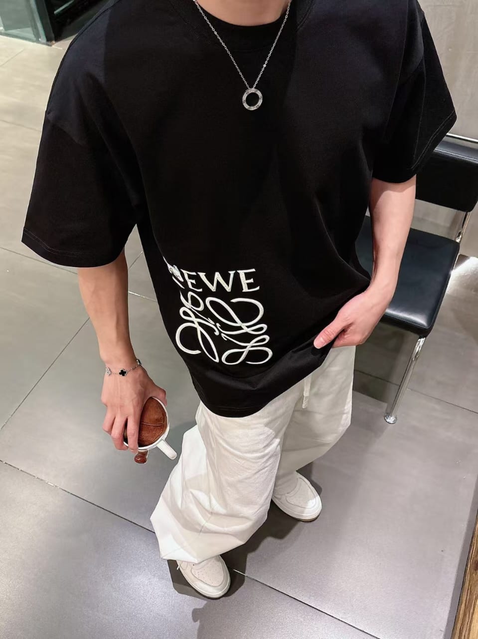 Loewe - Oversized Side Anagram Logo Cotton T-Shirt - Black/White