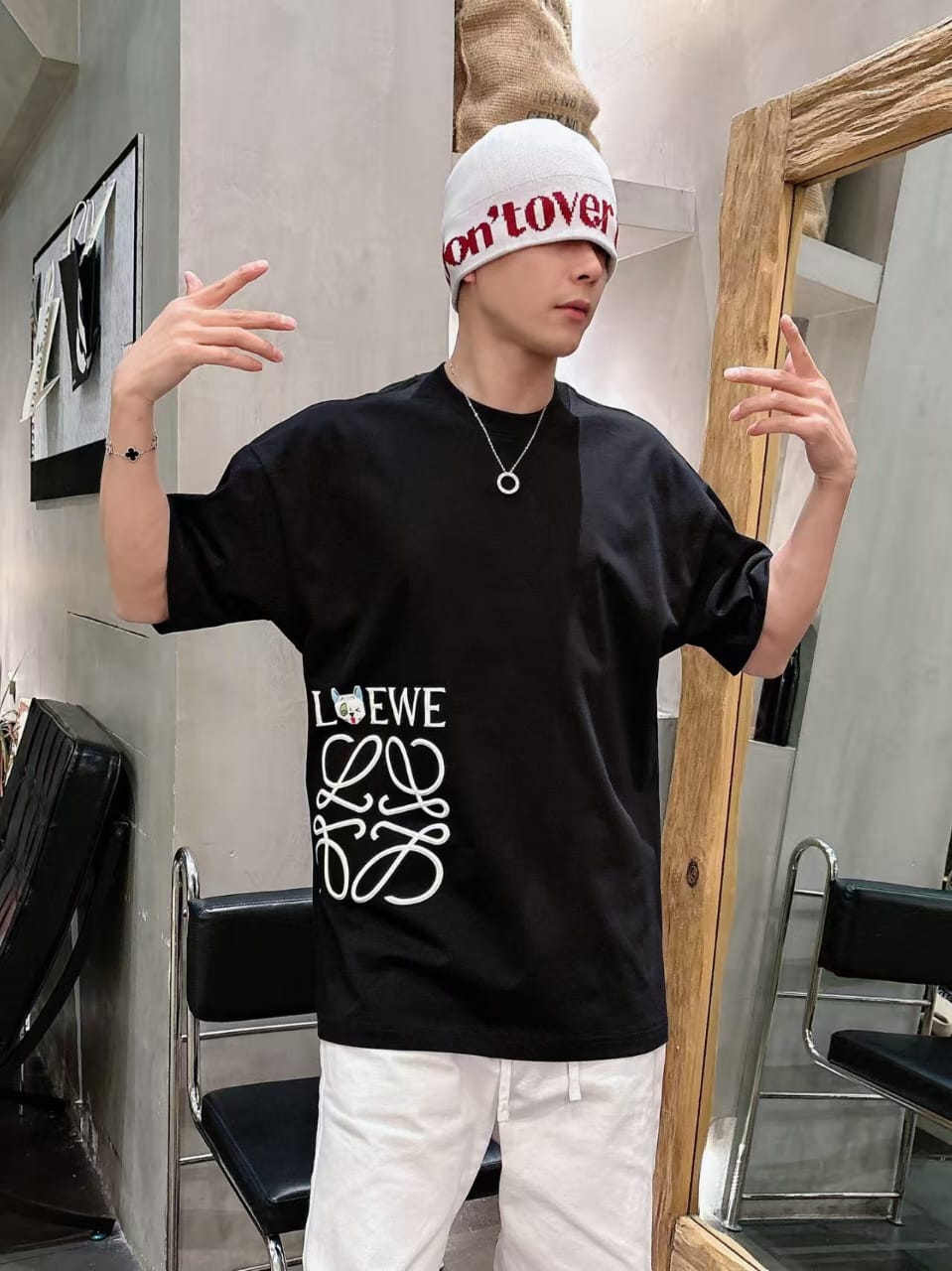 Loewe - Oversized Side Anagram Logo Cotton T-Shirt - Black/White