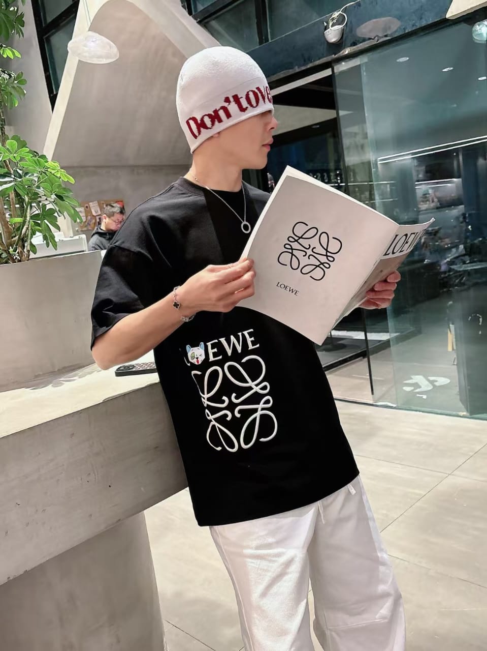 Loewe - Oversized Side Anagram Logo Cotton T-Shirt - Black/White