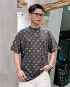 Louis Vuitton - All-Over Embroidered Monogram Cotton T-Shirt - Anthracite/Gold