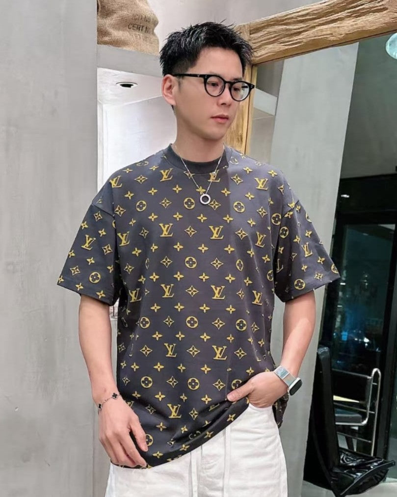 Louis Vuitton - All-Over Embroidered Monogram Cotton T-Shirt - Anthracite/Gold