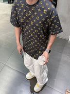 Louis Vuitton - All-Over Embroidered Monogram Cotton T-Shirt - Anthracite/Gold