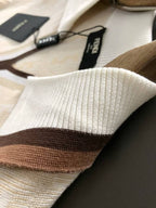 Fendi - Off-White FF Zucca Knit Polo T- Shirt with Brown Stripes
