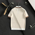 Fendi - Off-White FF Zucca Knit Polo T- Shirt with Brown Stripes