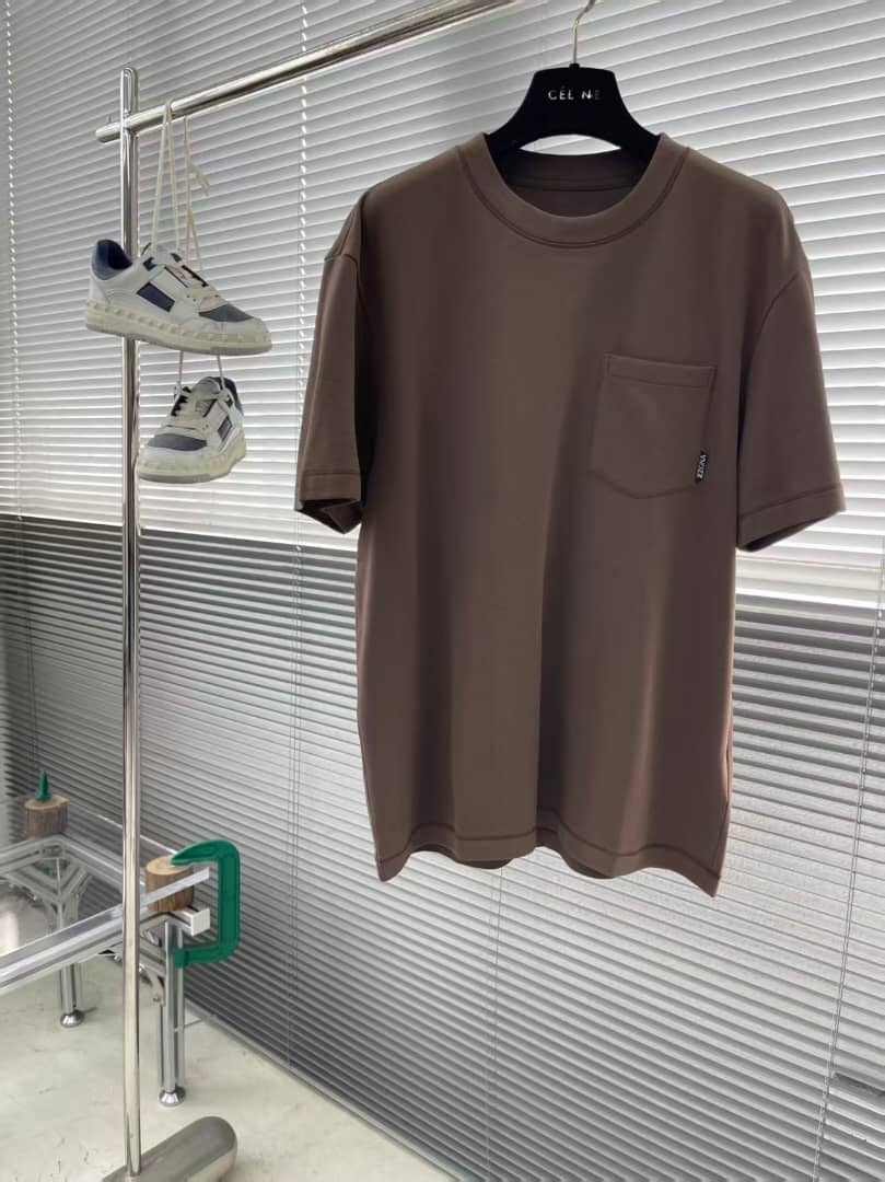 Zegna - Premium Fine Cotton Pocket T-Shirt, Brown