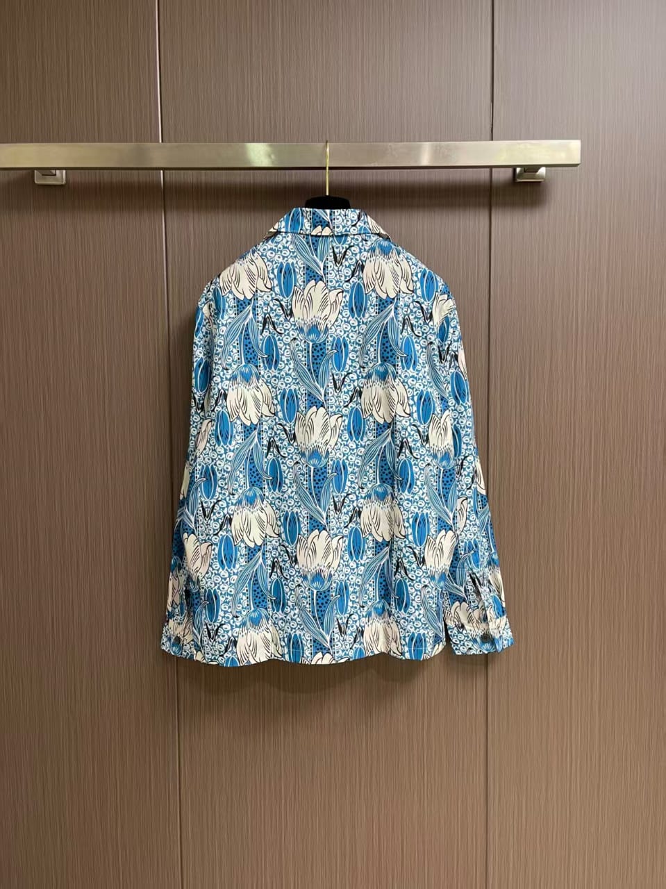 Prada - Blue Floral All-Over Print Long-Sleeved Shirt