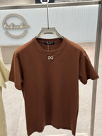 Dolce & Gabbana - Relaxed-Fit Cotton T-Shirt in Earth Brown with Crystal Logo