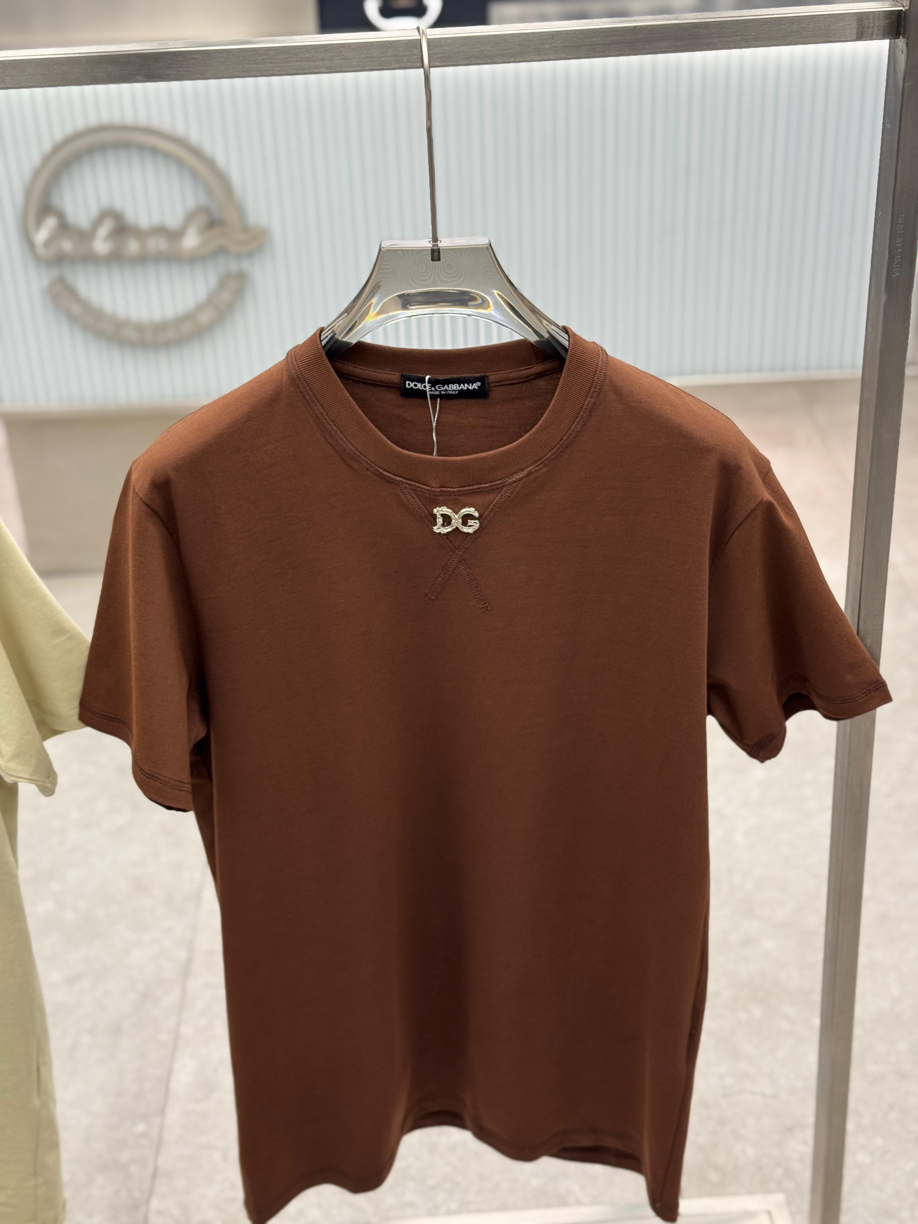 Dolce & Gabbana - Relaxed-Fit Cotton T-Shirt in Earth Brown with Crystal Logo
