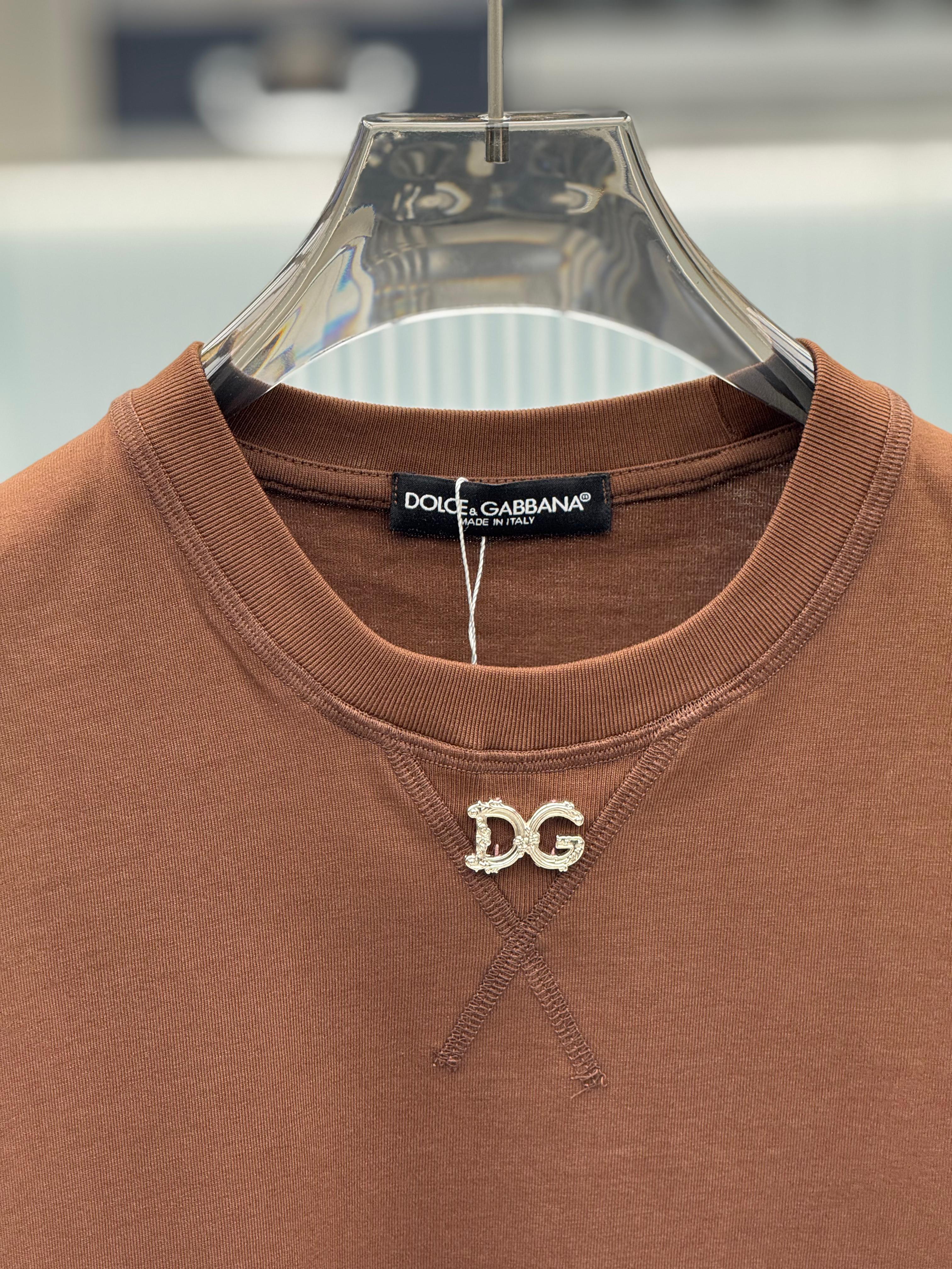 Dolce & Gabbana - Relaxed-Fit Cotton T-Shirt in Earth Brown with Crystal Logo