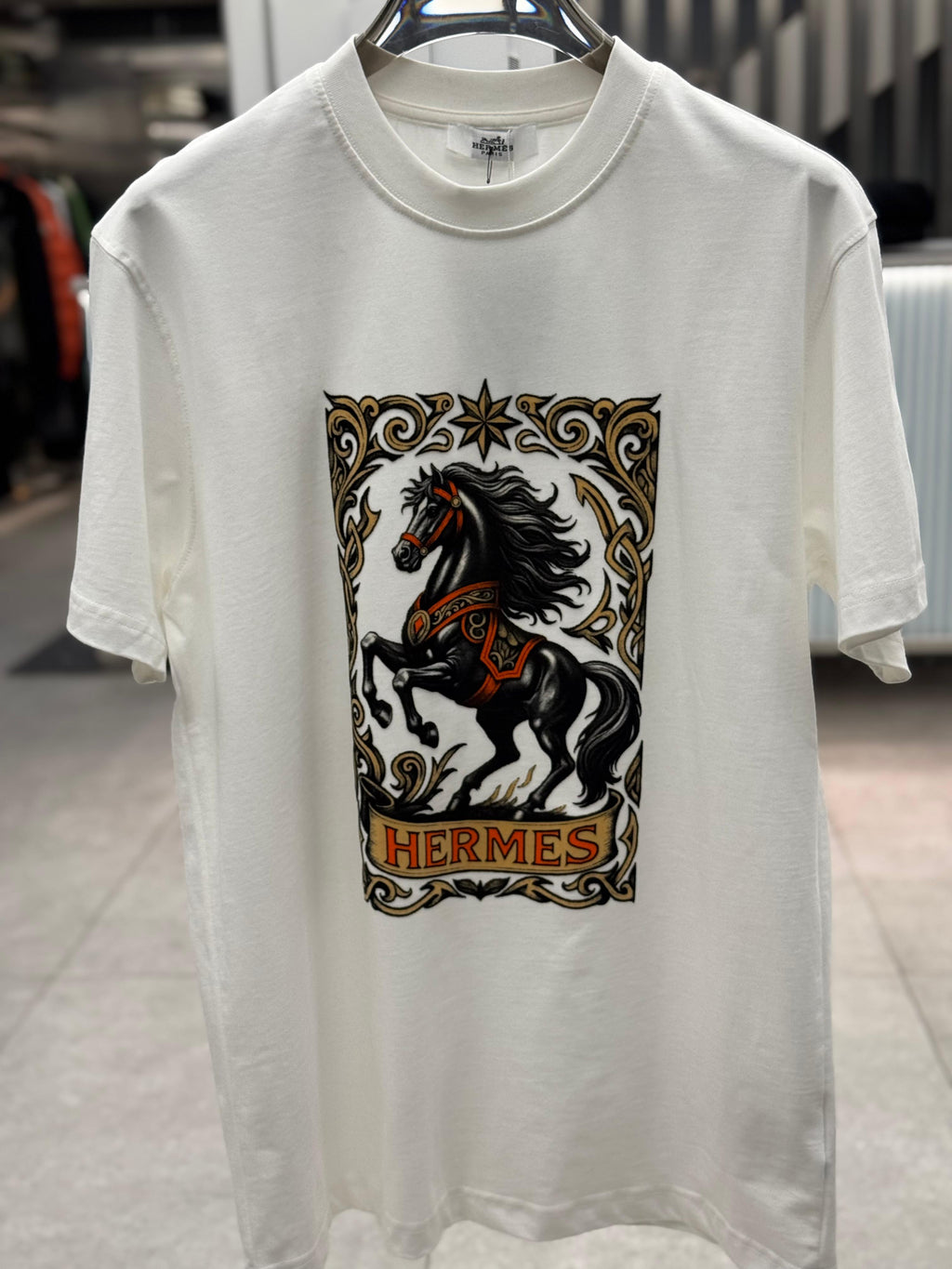 Hermès - "Cavalerie d'Or" Graphic Cotton T-Shirt in Pristine White