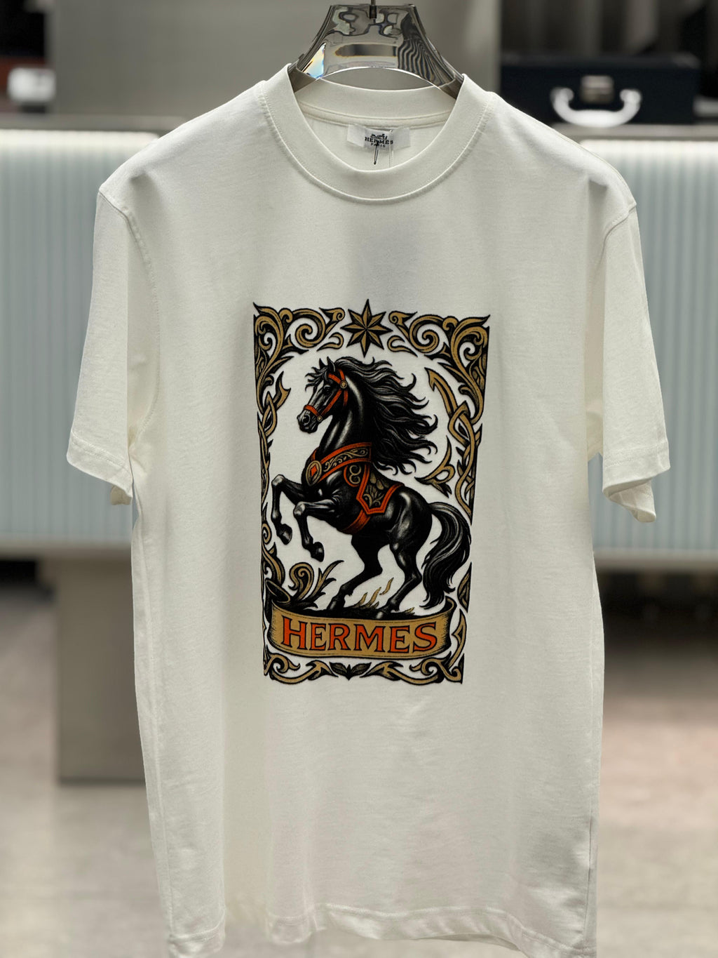Hermès - "Cavalerie d'Or" Graphic Cotton T-Shirt in Pristine White
