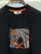 Hermès - Embroidered "Cheval de Selle" Cotton T-Shirt in Noir