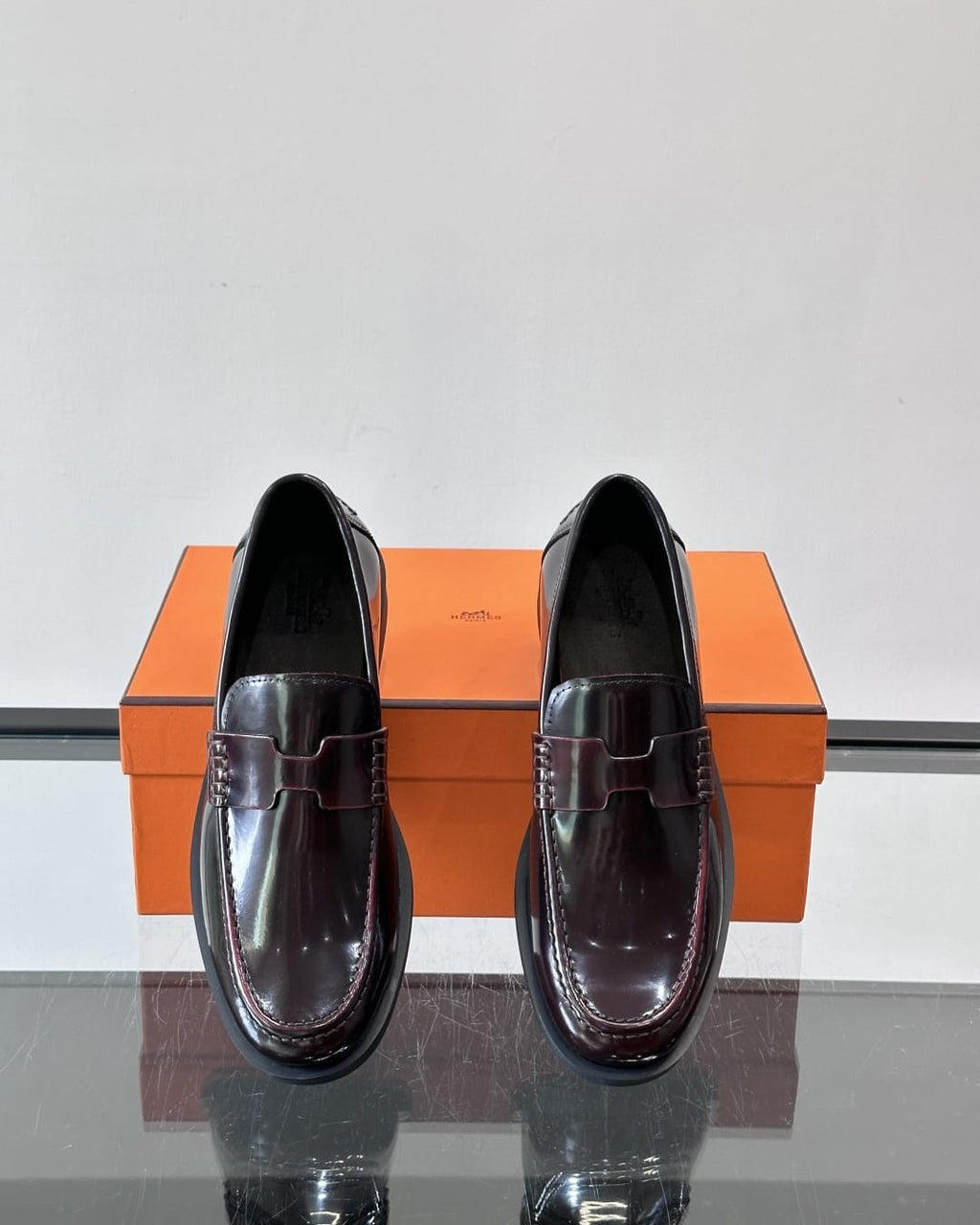 Hermès - Ancora Loafers in Burgundy Glazed Calfskin with Tonal H Detail