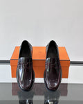 Hermès - Ancora Loafers in Burgundy Glazed Calfskin with Tonal H Detail