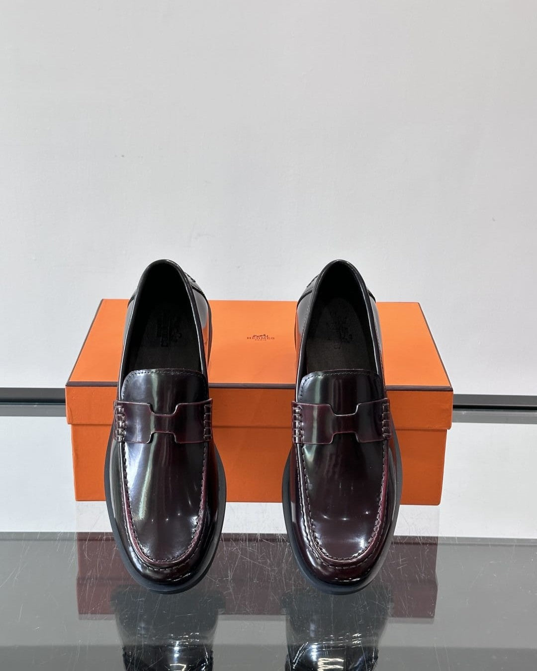 Hermès - Ancora Loafers in Burgundy Glazed Calfskin with Tonal H Detail