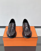 Hermès - Ancora Loafers in Burgundy Glazed Calfskin with Tonal H Detail