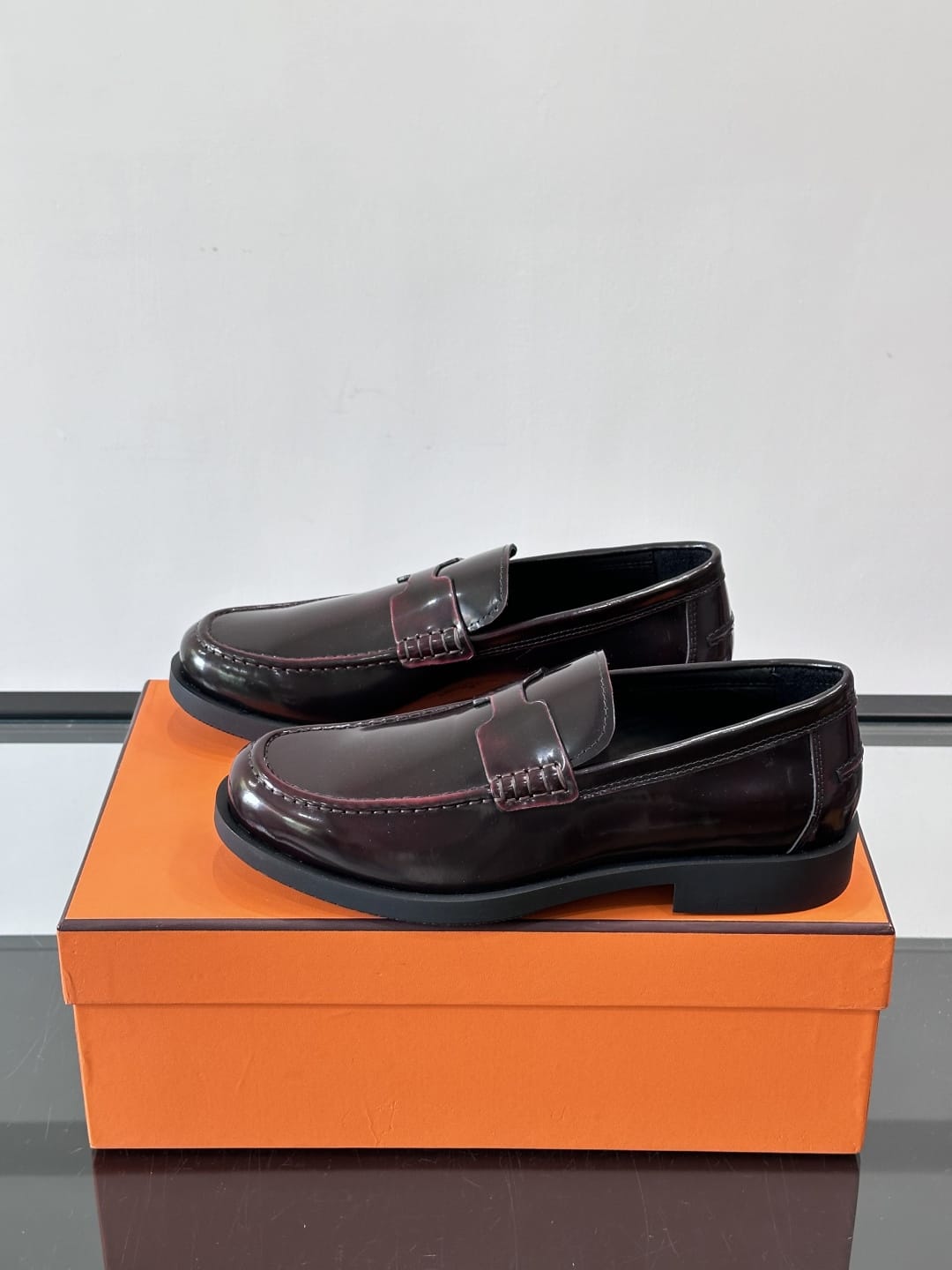 Hermès - Ancora Loafers in Burgundy Glazed Calfskin with Tonal H Detail